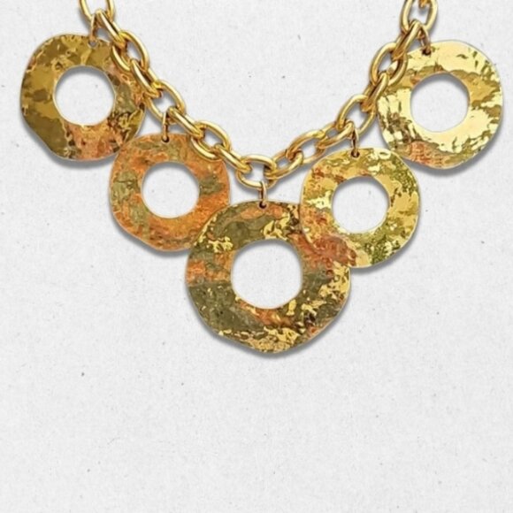 COPY - Chucky Chain Dangling Necklace Textured Eternity Circle Pendant Gold Wom… - Picture 2 of 4